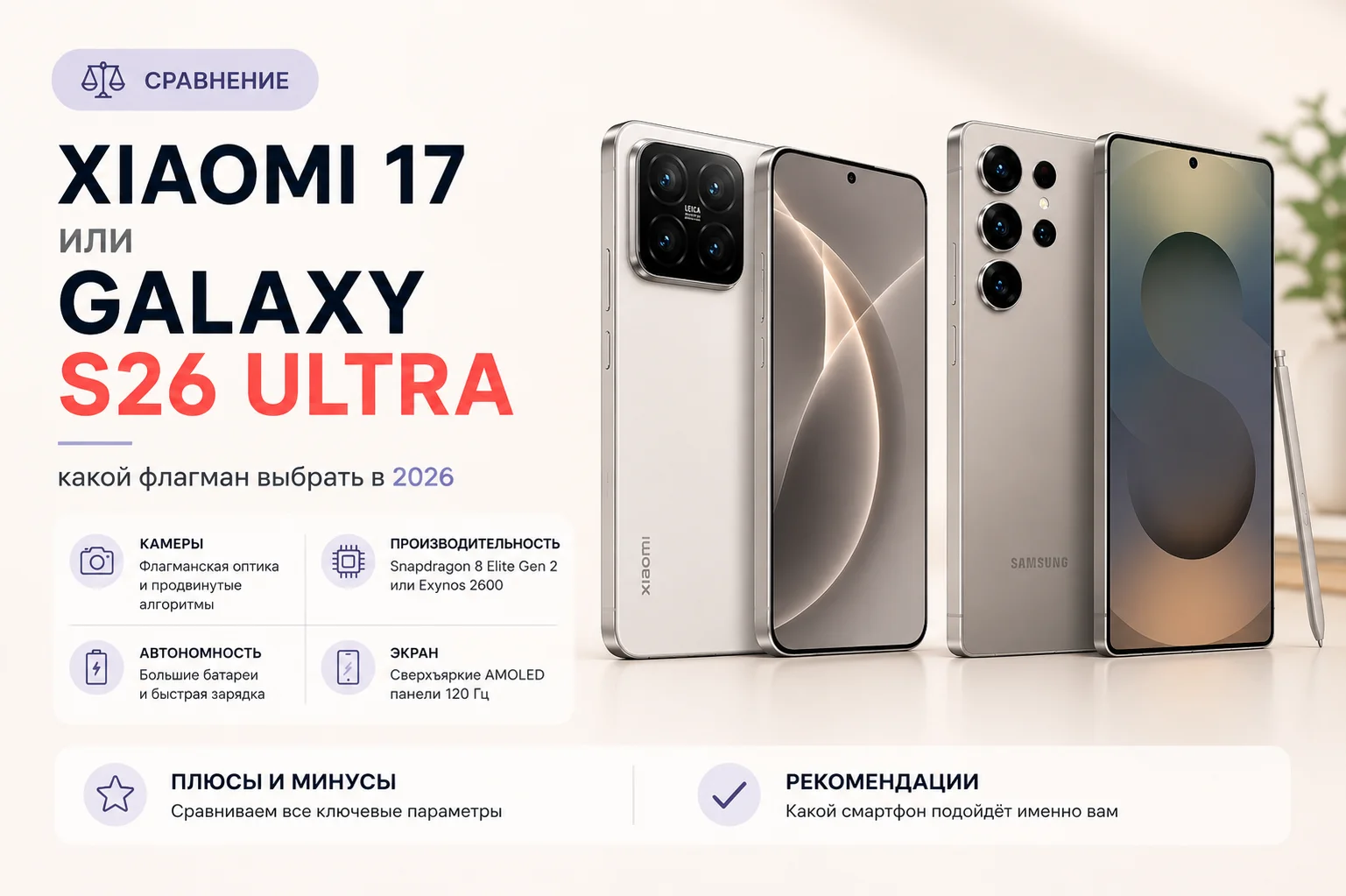 Xiaomi 17 vs Samsung Galaxy S26 Ultra: сравнение флагманов 2026