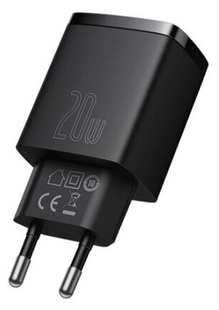 Сетевая зарядка Baseus Compact Quick Charger USB+Type-C, 3A, 20W, (CCXJ-B01) Черный