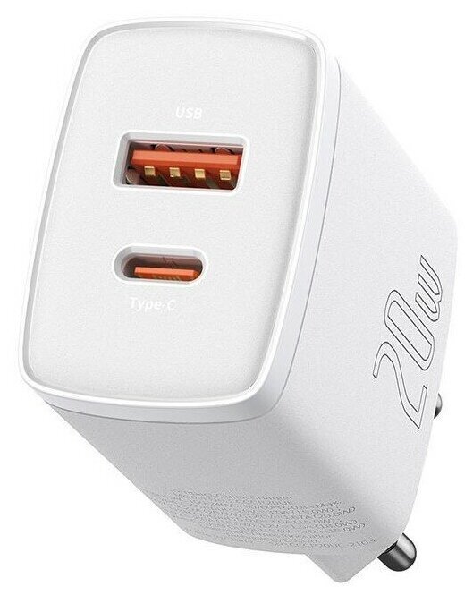 Сетевая зарядка Baseus Compact Quick Charger USB+Type-C, 3A, 20W, (CCXJ-B02) Белый