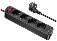 Купить Сетевой фильтр HOCO NS1 Aura PD 18W+QC 3.0 4 гнезда+2USB+Type-C USB-C 1.8м Черный Сетевой фильтр HOCO NS1 Aura PD 18W+QC 3.0 4 гнезда+2USB+Type-C USB-C 1.8м Черный