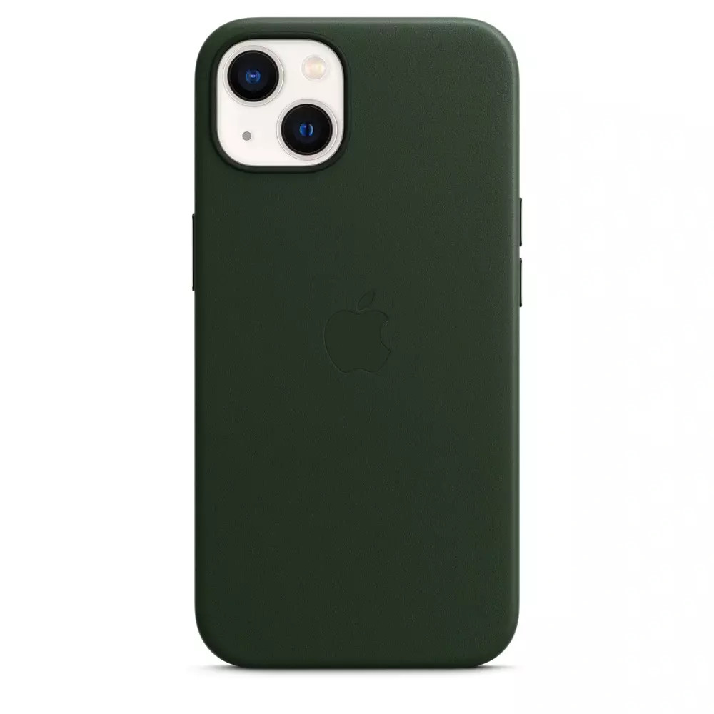 Чехол накладка Leather Case c MagSafe iPhone 13 Зеленая сосна