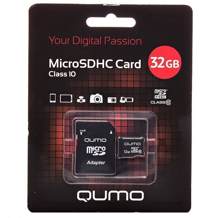Карта памяти MicroSD 32 Gb QUMO MicroSD + SD адаптер (class 10)