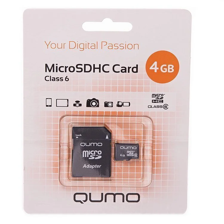 Купить Карта флэш-памяти MicroSD 4 Гб Qumo +SD адаптер (class 6) Карта флэш-памяти MicroSD 4 Гб Qumo +SD адаптер (class 6)