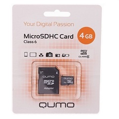 Карта флэш-памяти MicroSD  4 Гб Qumo +SD адаптер (class 6)