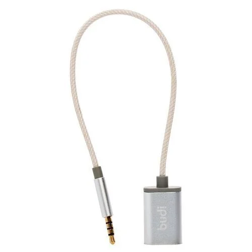 Удлинитель AUX budi (M8J021) mini jack 3.5мм (F - M) 25см Серебро