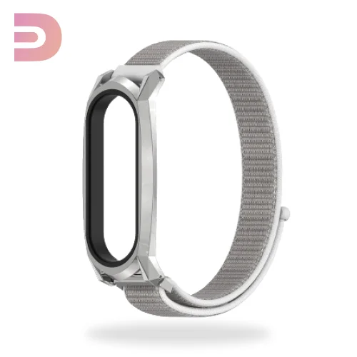 Нейлоновый ремешок Xiaomi Mi Band 5 серебристый + белый