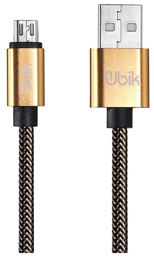 Кабель Ubik USB MicroUSB (UM01G) 3A в нейлоновой оплетке Золотой