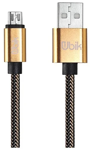 Кабель Ubik USB MicroUSB (UM01G) 3A в нейлоновой оплетке Золотой