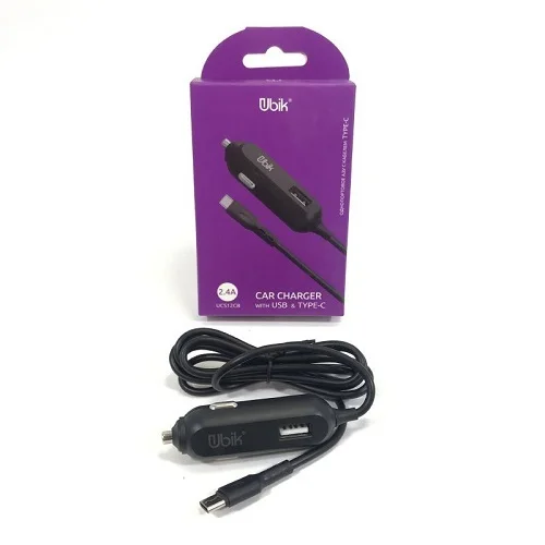 Автомобильное зарядное устройство Ubik UCS12CB (2.1A, 1 USB + кабель USB Type-C) Черный