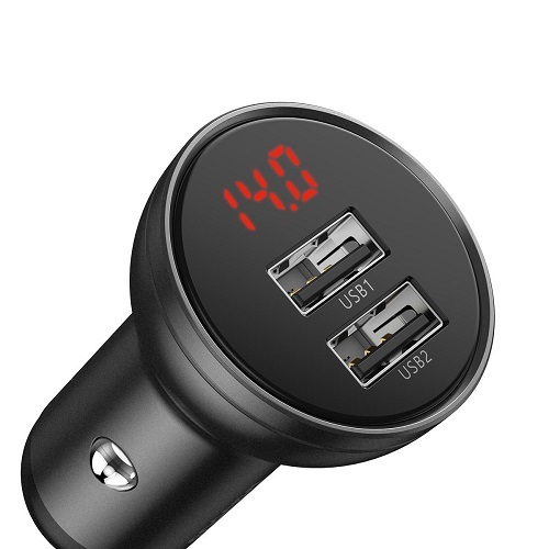 Автомобильное зарядное устройство Baseus Digital Display Dual USB (4.8A, 24W) (CCBX-0G) Серый