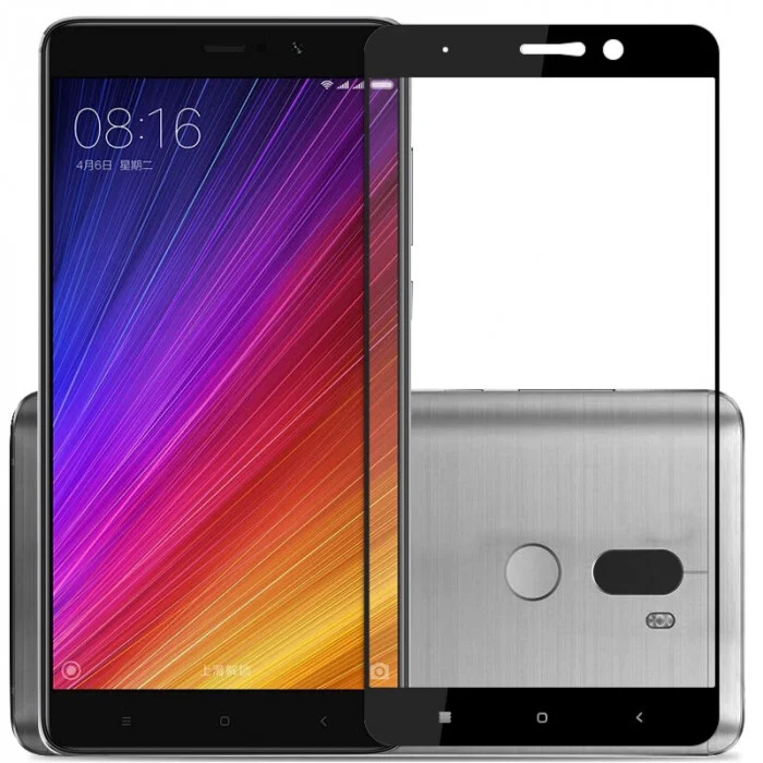 Защитное стекло Xiaomi Mi5S Plus с твердой рамкой (Черное)