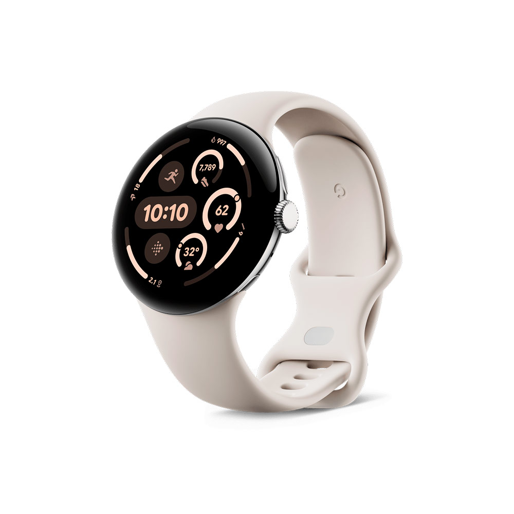 Умные часы Google Pixel Watch 3 Wi-Fi 45mm Polished Silver Case / Porcelian Active Band (Бежевый)