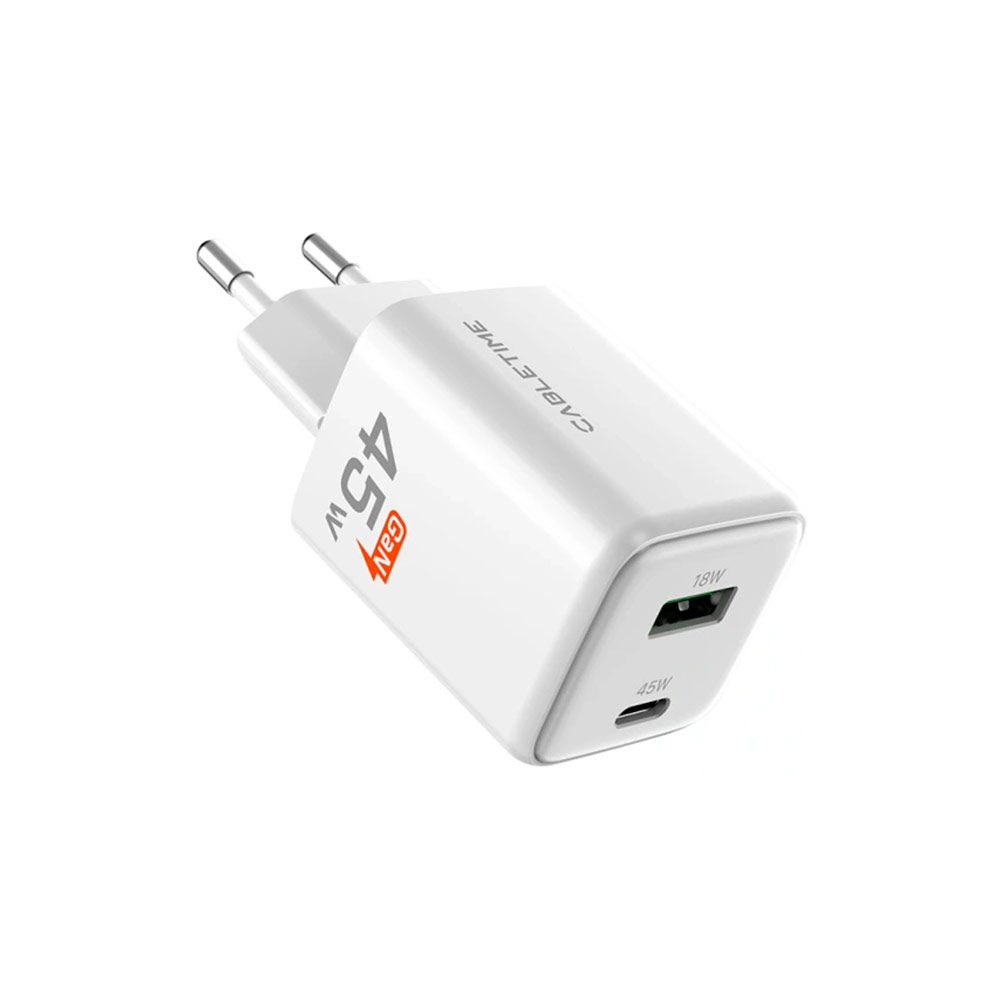 Сетевая зарядка CABLETIME 45W (USB-C и USB-A) (GA45W) Белый